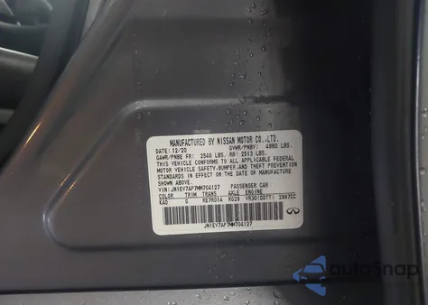 2021 Infiniti Q50 Pure z USA, uszkodzony, nr VIN JN1EV7AP7MM704120